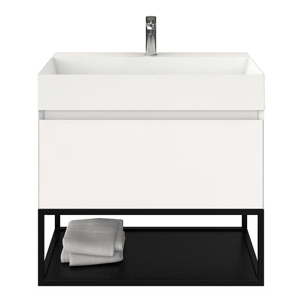 Domburg badmeubel 80 cm wit hoogglans met keramische Marken wastafel wit glans, 1 kraangat