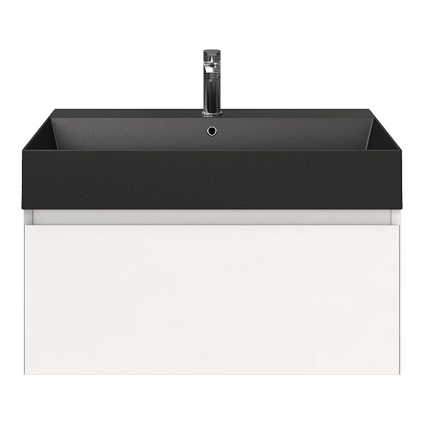 Domburg badmeubel 80 cm wit hoogglans met keramische Marken wastafel zwart mat, 1 kraangat