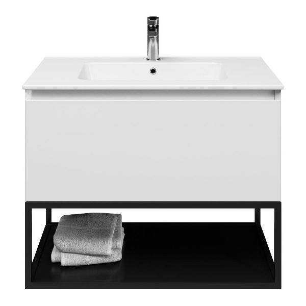 Domburg badmeubel 80 cm wit hoogglans met keramische Quadra wastafel wit glans