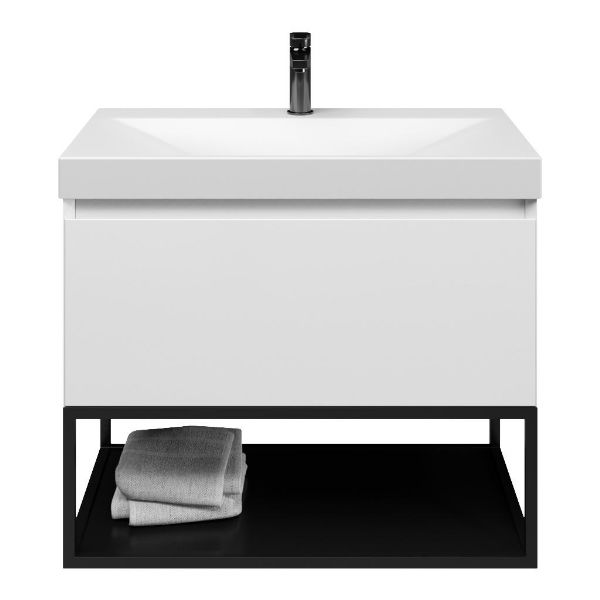 Domburg badmeubel 80 cm wit hoogglans met keramische Rockanje wastafel wit mat, 1 kraangat