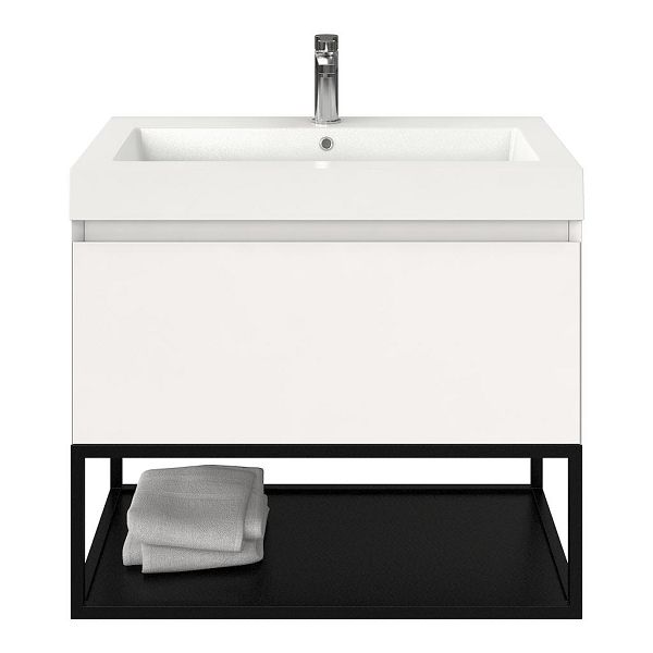 Domburg badmeubel 80 cm wit hoogglans met polystone Cadzand wastafel wit glans, 1 kraangat, 70 cm hoog