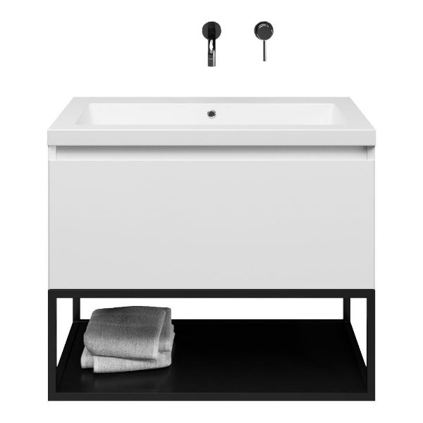 Domburg badmeubel 80 cm wit hoogglans met quartz Cadzand-Q wastafel wit mat