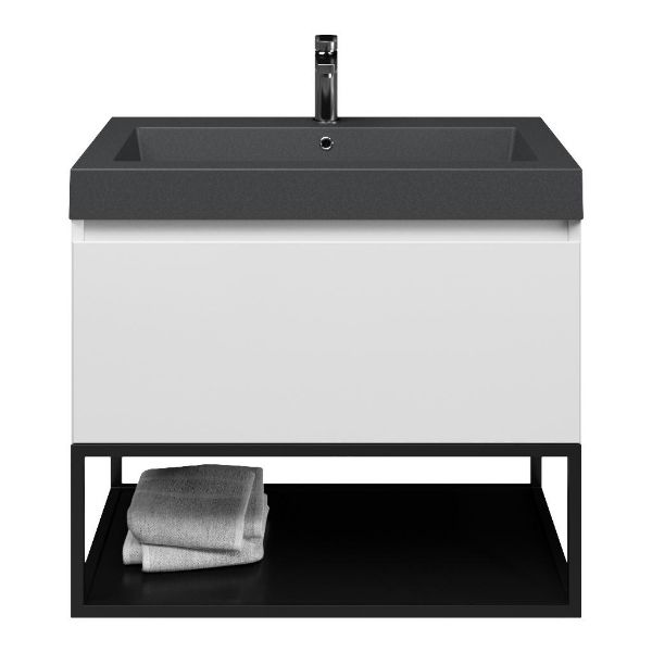 Domburg badmeubel 80 cm wit hoogglans met quartz Cadzand-Q wastafel grijs mat, 1 kraangat