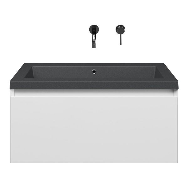 Domburg badmeubel 80 cm wit hoogglans met quartz Cadzand-Q wastafel grijs mat, zonder kraangat
