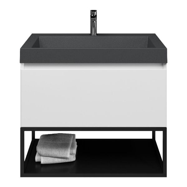 Domburg badmeubel 80 cm wit hoogglans met quartz Haamstede-q wastafel grijs mat, 1 kraangat