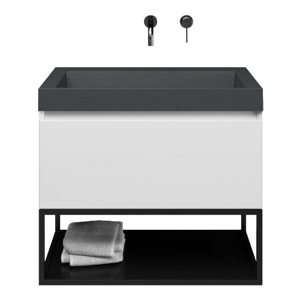 Domburg badmeubel 80 cm wit hoogglans met quartz Haamstede-q wastafel grijs mat, zonder kraangat