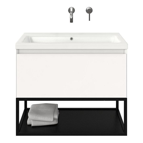 Domburg badmeubel 80 cm wit mat met keramische Dishoek wastafel wit glans, zonder kraangat