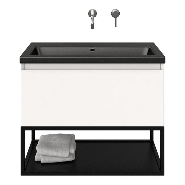 Domburg badmeubel 80 cm wit mat met keramische Dishoek wastafel zwart mat, zonder kraangat