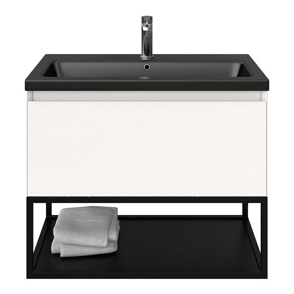 Domburg badmeubel 80 cm wit mat met keramische Dishoek wastafel zwart mat, 1 kraangat