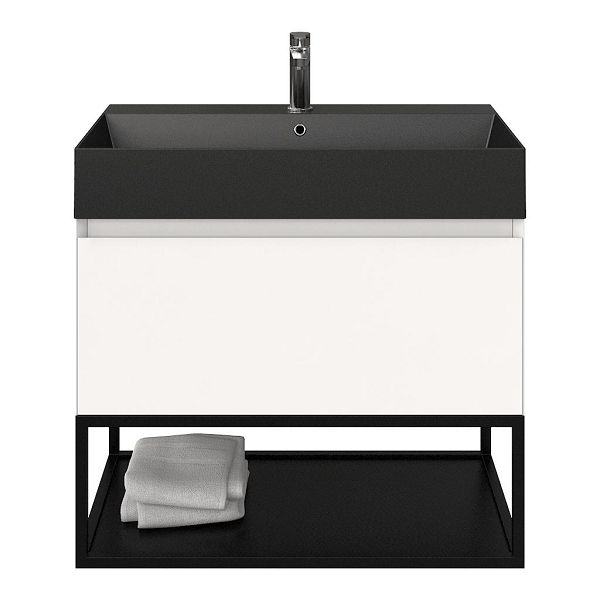 Domburg badmeubel 80 cm wit mat met keramische Marken wastafel zwart mat, 1 kraangat, mat zwart metalen frame