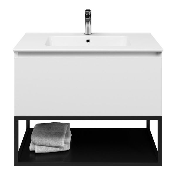 Domburg badmeubel 80 cm wit mat met keramische Quadra wastafel wit glans