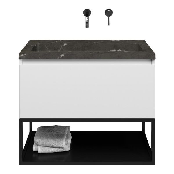 Domburg badmeubel 80 cm wit mat met natuurstenen Square wastafel blue stone