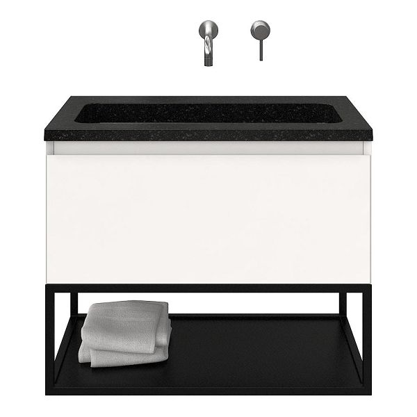 Domburg badmeubel 80 cm wit mat met natuurstenen Square wastafel shanxi black, mat zwart metalen frame