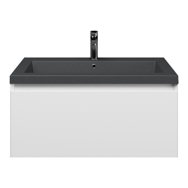 Domburg badmeubel 80 cm wit mat met polystone Cadzand wastafel grijs mat
