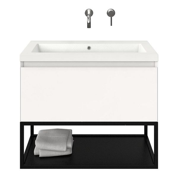 Domburg badmeubel 80 cm wit mat met polystone Cadzand wastafel wit glans, zonder kraangat, 66 cm hoog