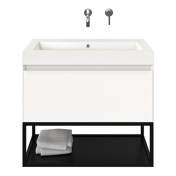Domburg badmeubel 80 cm wit mat met polystone Cadzand wastafel wit glans, zonder kraangat, 70 cm hoog