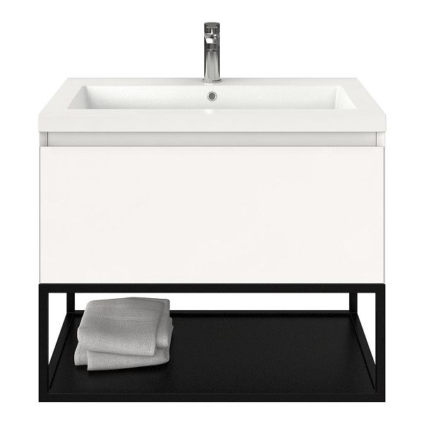 Domburg badmeubel 80 cm wit mat met polystone Cadzand wastafel wit glans, 1 kraangat, 66 cm hoog