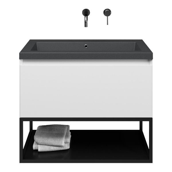 Domburg badmeubel 80 cm wit mat met quartz Cadzand-Q wastafel grijs mat, zonder kraangat