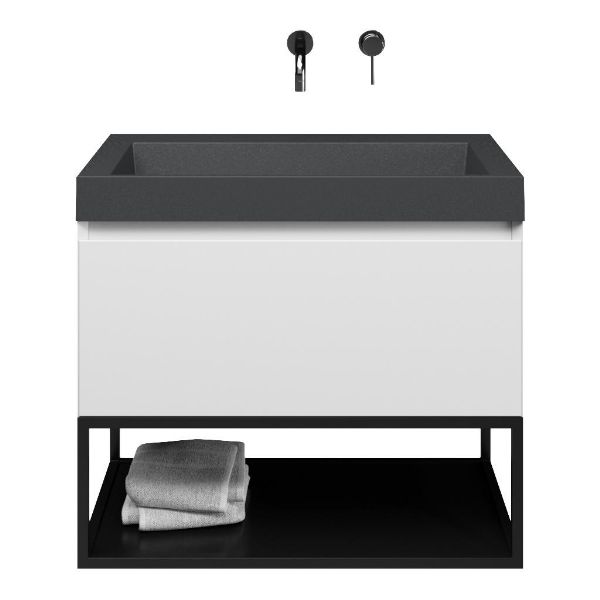 Domburg badmeubel 80 cm wit mat met quartz Haamstede-q wastafel grijs mat, zonder kraangat