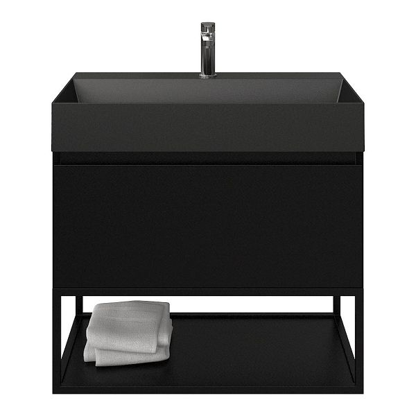 Domburg badmeubel 80 cm zwart mat met keramische Marken wastafel zwart mat, mat zwart metalen frame