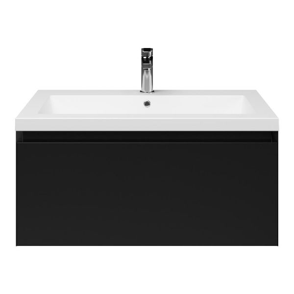 Domburg badmeubel 80 cm zwart mat met polystone Cadzand wastafel wit mat