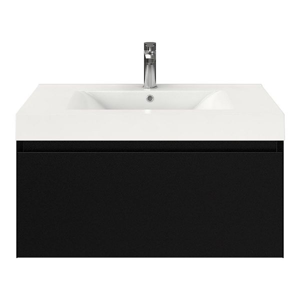 Domburg badmeubel 80 cm zwart mat met polystone Wave wastafel wit glans