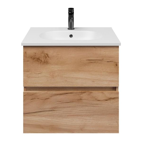 Egmond badmeubel 60 cm robuust eiken met keramische Ellemeet wastafel wit mat