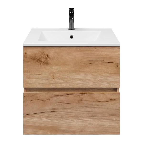 Egmond badmeubel 60 cm robuust eiken met keramische Huisduinen wastafel wit glans