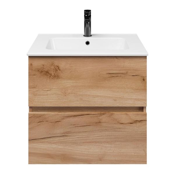 Egmond badmeubel 60 cm robuust eiken met keramische Quadra wastafel wit glans