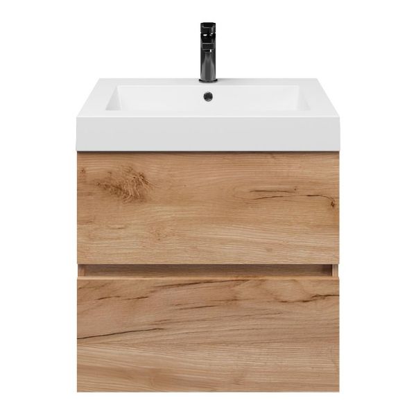 Egmond badmeubel 60 cm robuust eiken met polystone Cadzand wastafel wit glans, 1 kraangat