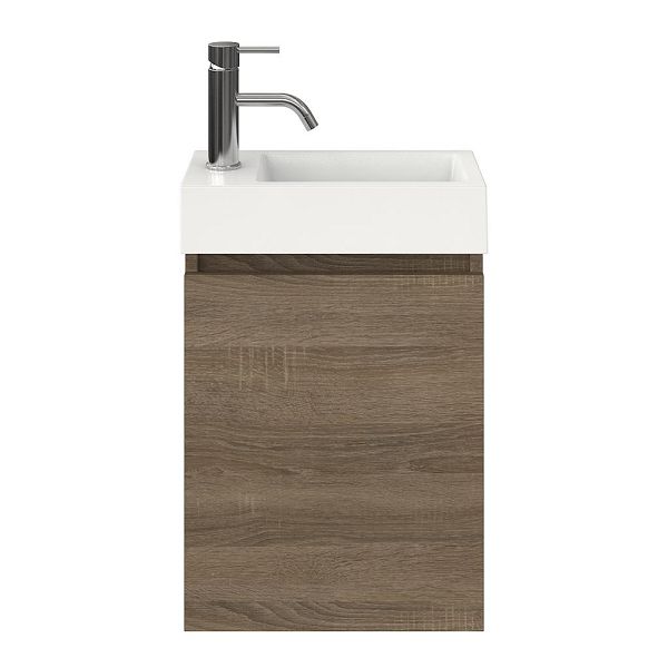Hollum fonteinmeubel 40 cm donker eiken met polystone Wemeldinge wastafel wit glans