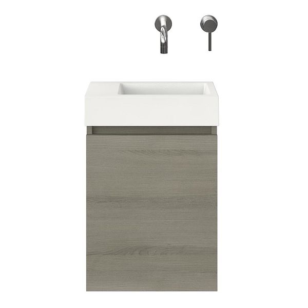 Hollum fonteinmeubel 40 cm licht grijs met polystone Wemeldinge fontein wit glans