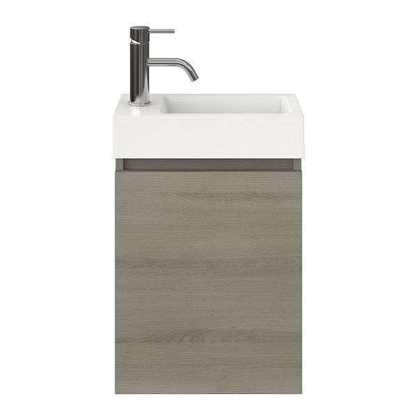 Hollum fonteinmeubel 40 cm licht grijs met polystone Wemeldinge wastafel wit glans