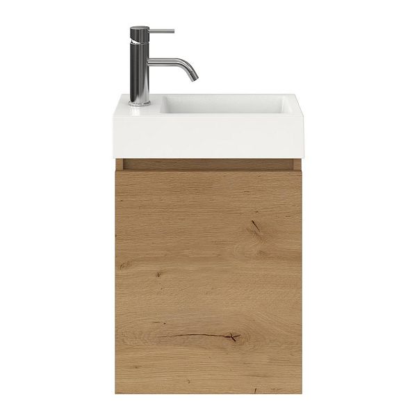 Hollum fonteinmeubel 40 cm natuur eiken met polystone Wemeldinge wastafel wit glans