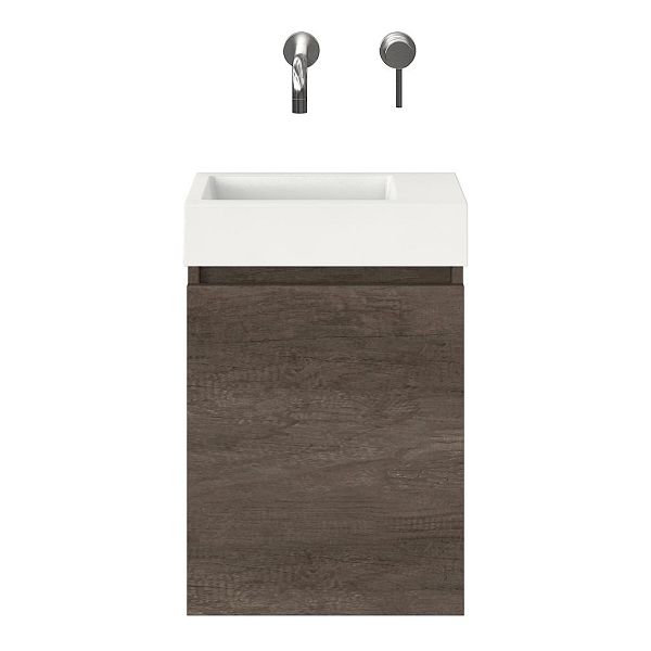 Hollum fonteinmeubel 40 cm olm donker grijs met polystone Wemeldinge fontein wit glans