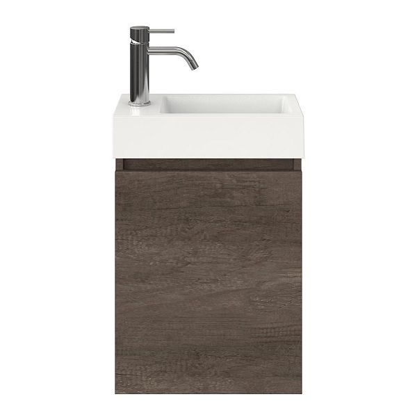 Hollum fonteinmeubel 40 cm olm donker grijs met polystone Wemeldinge wastafel wit glans