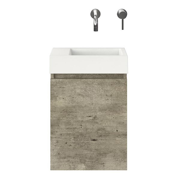 Hollum fonteinmeubel 40 cm steigerhout look grijs met polystone Wemeldinge fontein wit glans