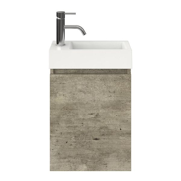 Hollum fonteinmeubel 40 cm steigerhout look grijs met polystone Wemeldinge wastafel wit glans