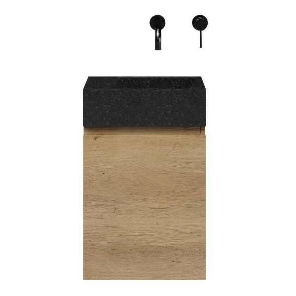 Hollum fonteinmeubel 40 cm warm eiken, zonder kraangat links