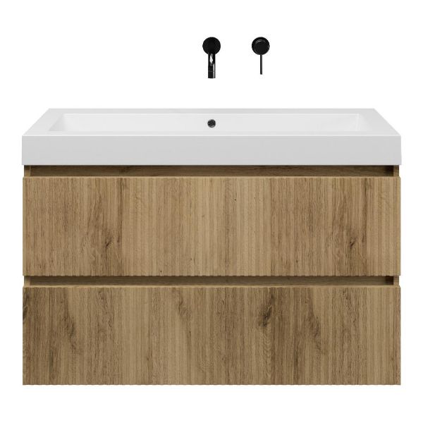 Katwijk badmeubel 100 cm warm eiken met quartz Cadzand-Q wastafel wit mat