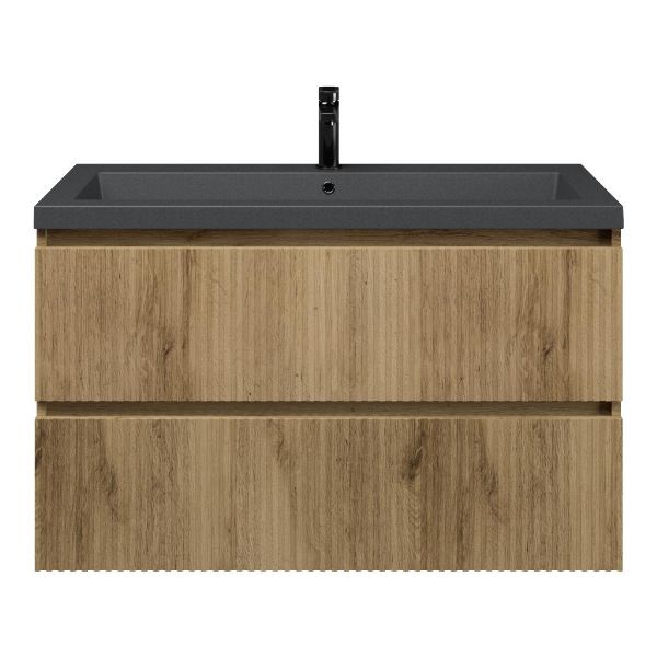 Katwijk badmeubel 100 cm warm eiken met quartz Cadzand-Q wastafel grijs mat