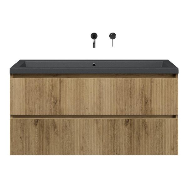 Katwijk badmeubel 120 cm warm eiken, zonder kraangat, 2 laden
