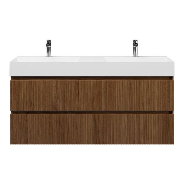 Katwijk badmeubel 140 cm warm noten met keramische Marken wastafel wit glans