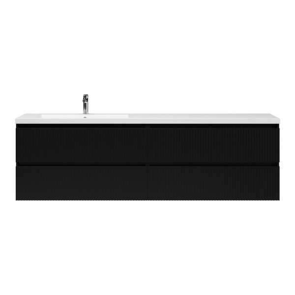 Katwijk badmeubel 200 cm mat zwart met enkele quartz Cadzand-q wastafel links wit mat