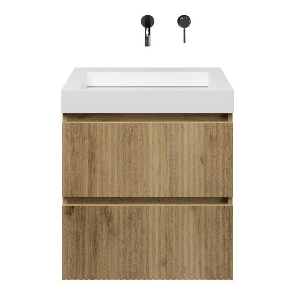 Katwijk badmeubel 60 cm warm eiken met solid surface Solid wastafel wit mat