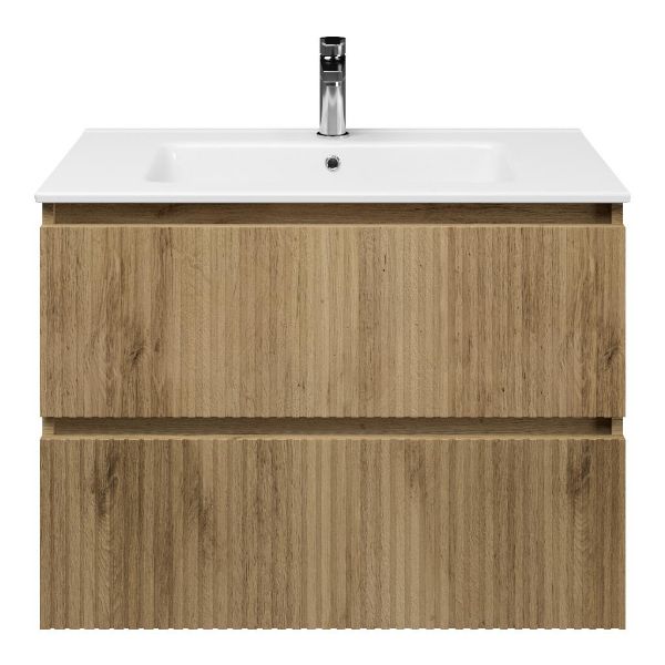 Katwijk badmeubel 80 cm warm eiken met keramische Callantsoog wastafel wit glans, 1 kraangat