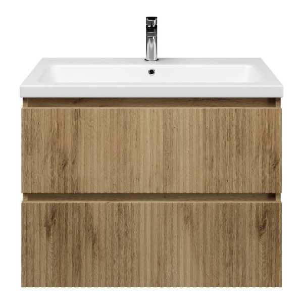 Katwijk badmeubel 80 cm warm eiken met keramische Dishoek wastafel wit mat, 1 kraangat