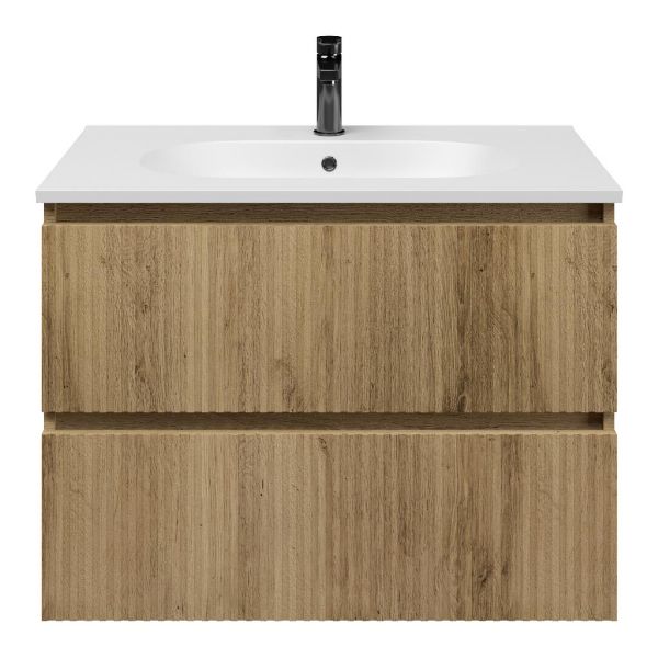Katwijk badmeubel 80 cm warm eiken met keramische Ellemeet wastafel wit mat keramiek