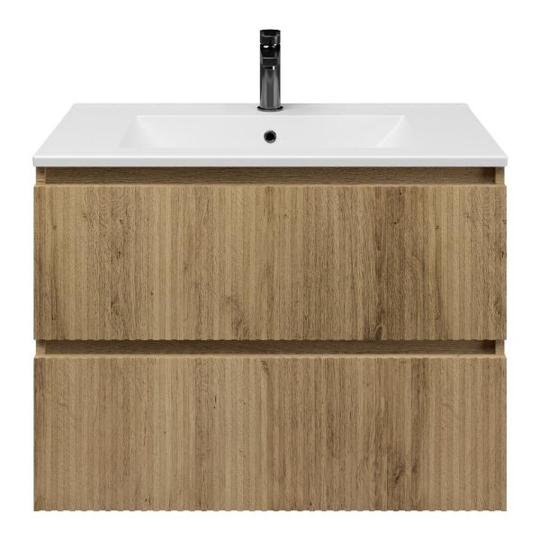 Katwijk badmeubel 80 cm warm eiken met keramische Huisduinen wastafel wit mat