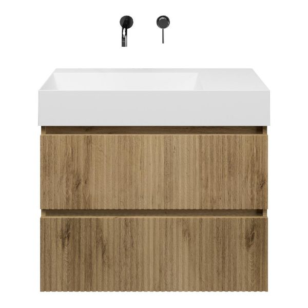 Katwijk badmeubel 80 cm warm eiken met keramische Marken wastafel links wit glans, zonder kraangat